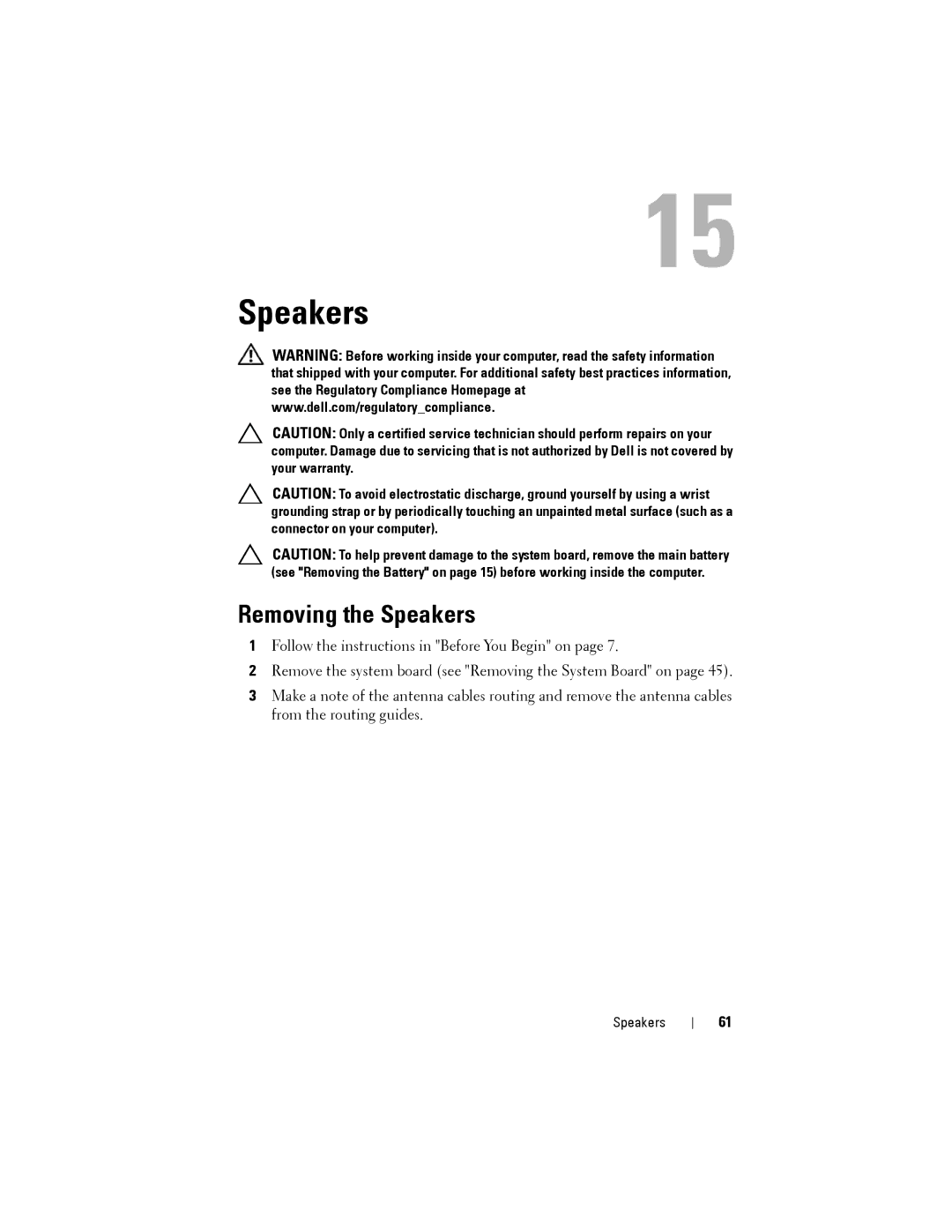 Dell XPS 14Z owner manual Removing the Speakers 