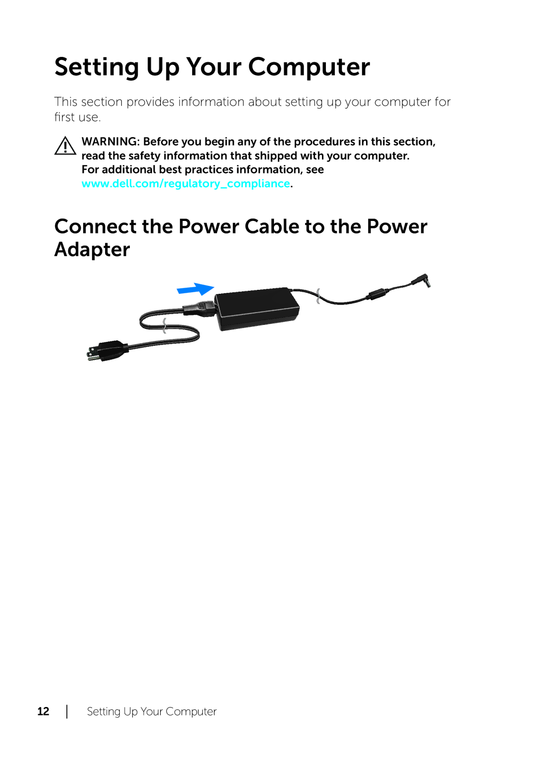 Dell XPS 18 user manual Setting Up Your Computer, Connect the Power Cable to the Power Adapter 