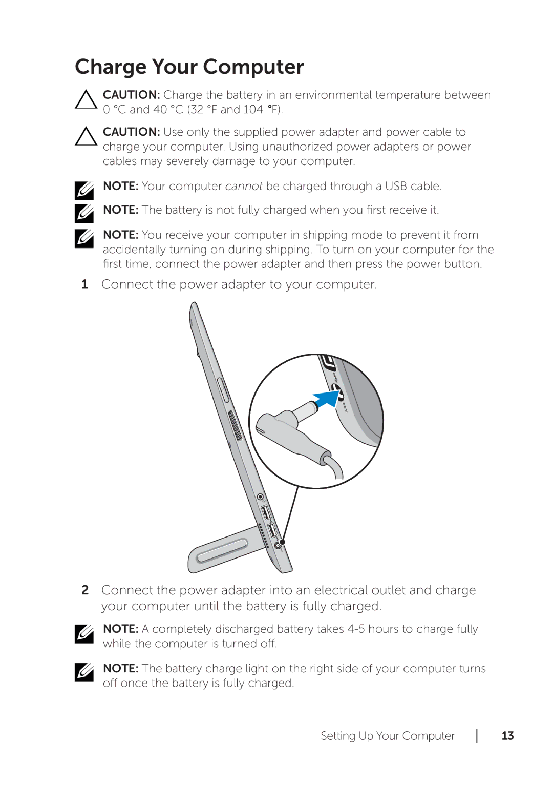 Dell XPS 18 user manual Charge Your Computer 