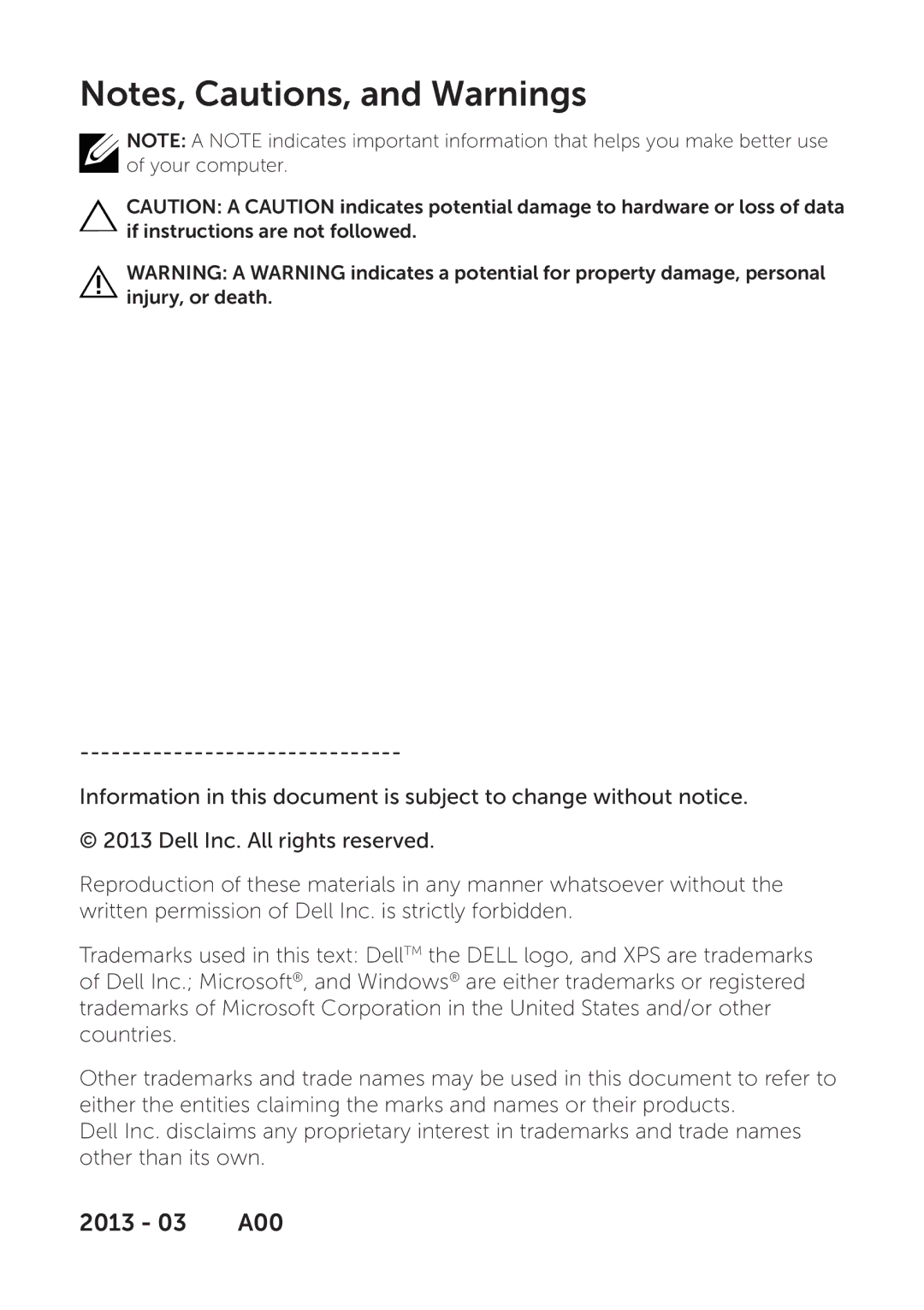 Dell XPS 18 user manual 2013 03 A00 