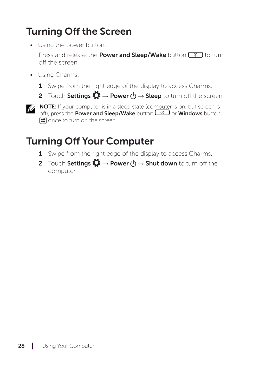 Dell XPS 18 user manual Turning Off the Screen, Turning Off Your Computer 