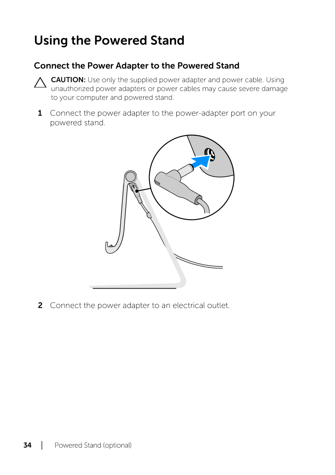 Dell XPS 18 user manual Using the Powered Stand, Connect the Power Adapter to the Powered Stand 