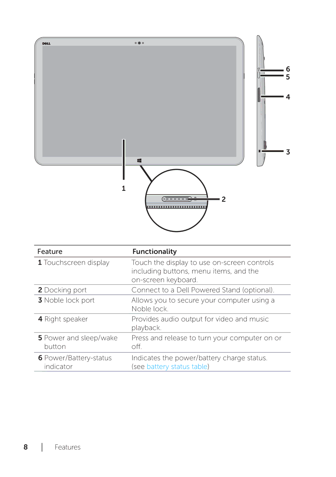 Dell XPS 18 user manual See battery status table 