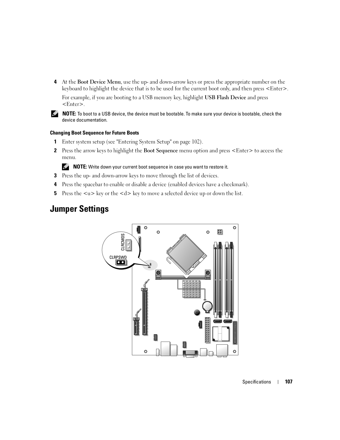 Dell XPS 210 manual Jumper Settings, 107 