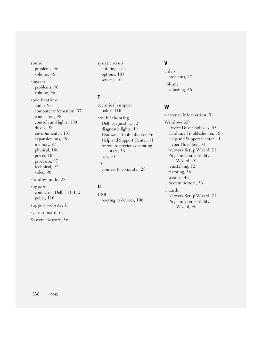 Dell XPS 210 manual Usb, 136 