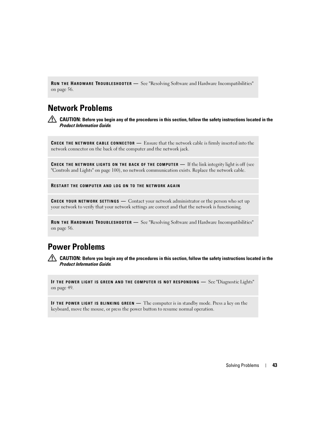 Dell XPS 210 manual Network Problems, Power Problems 