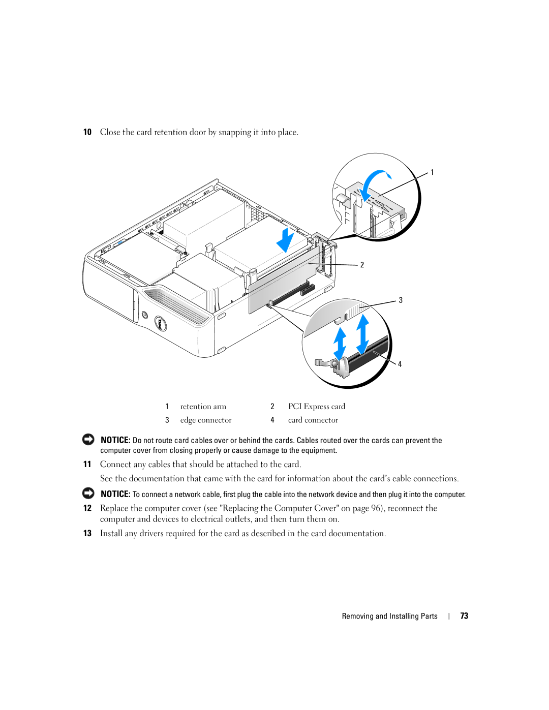 Dell XPS 210 manual Close the card retention door by snapping it into place 