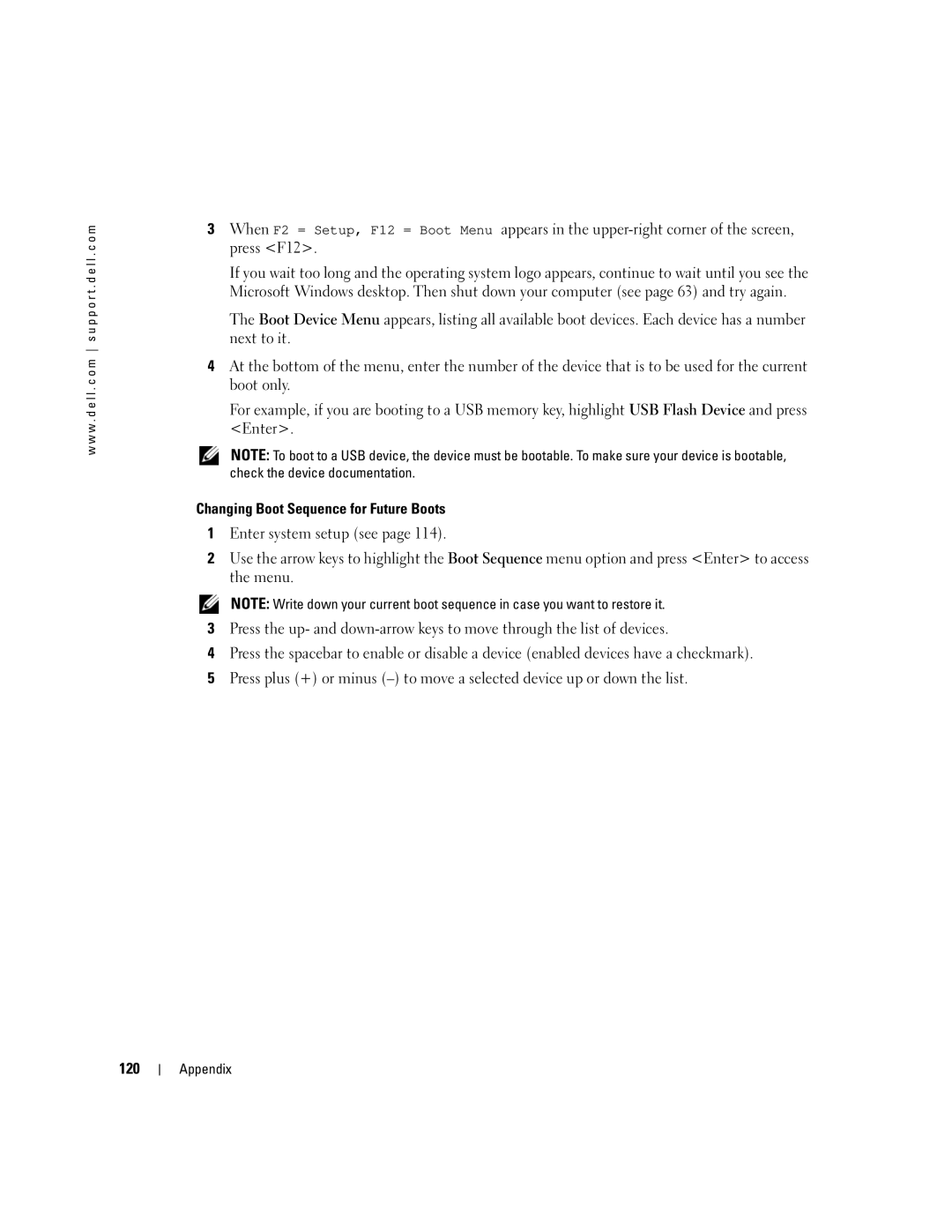 Dell XPS 400 owner manual Changing Boot Sequence for Future Boots, 120 