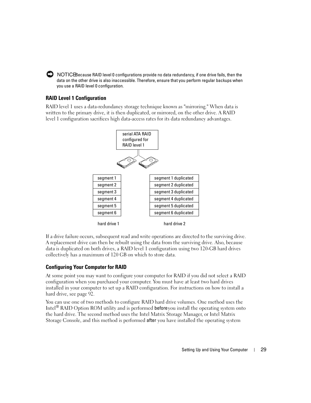 Dell XPS 400 owner manual RAID Level 1 Configuration, Configuring Your Computer for RAID 