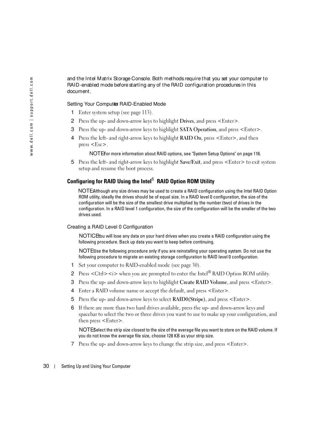 Dell XPS 400 owner manual Setting Your Computer to RAID-Enabled Mode, Creating a RAID Level 0 Configuration 