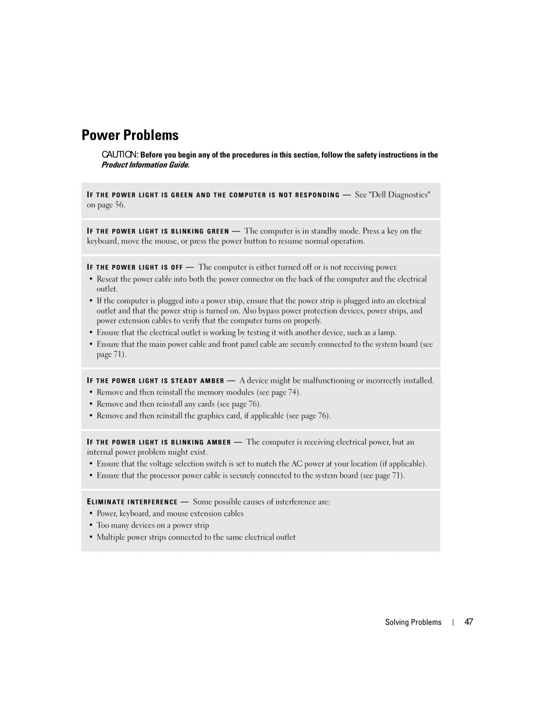 Dell XPS 400 owner manual Power Problems 