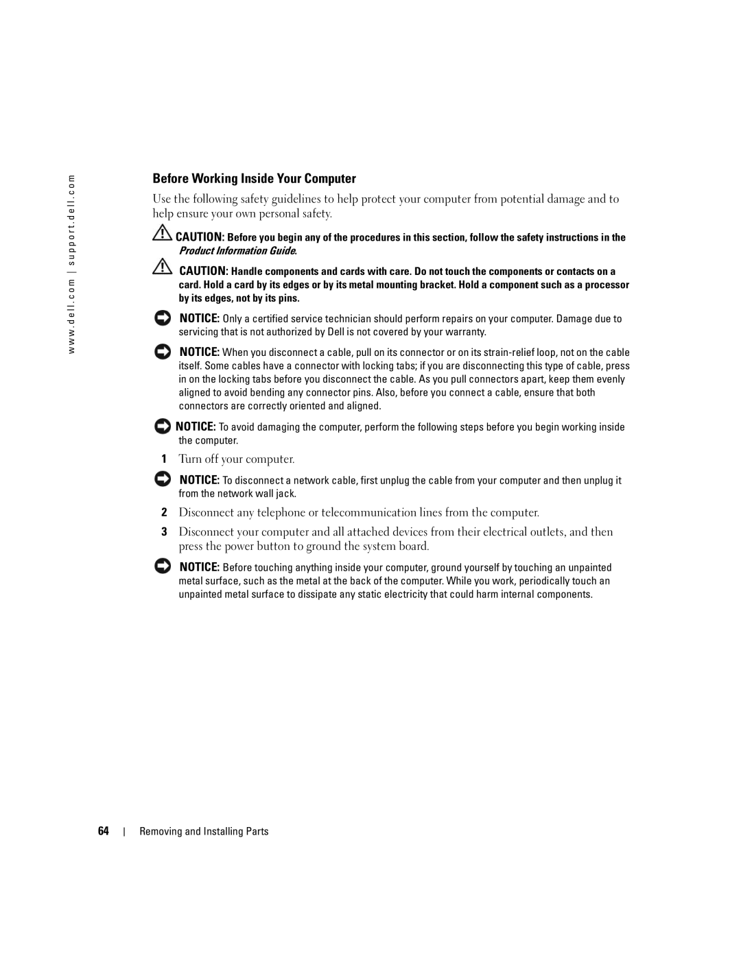 Dell XPS 400 owner manual Before Working Inside Your Computer 