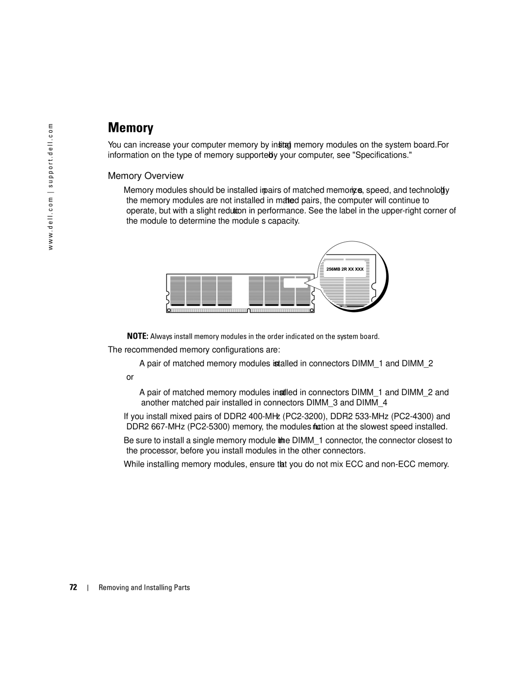 Dell XPS 400 owner manual Memory Overview 