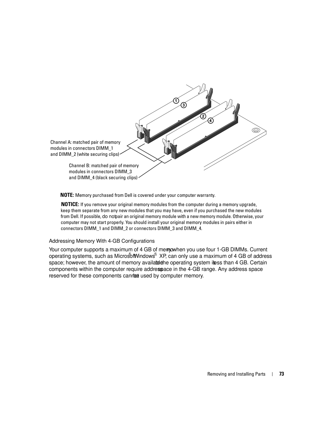 Dell XPS 400 owner manual Addressing Memory With 4-GB Configurations 