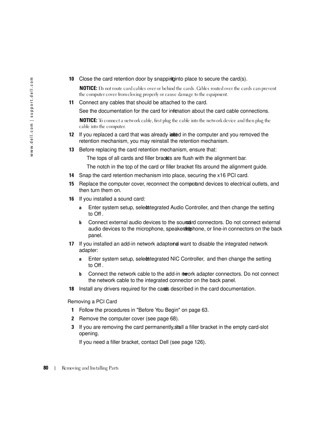 Dell XPS 400 owner manual Removing a PCI Card 