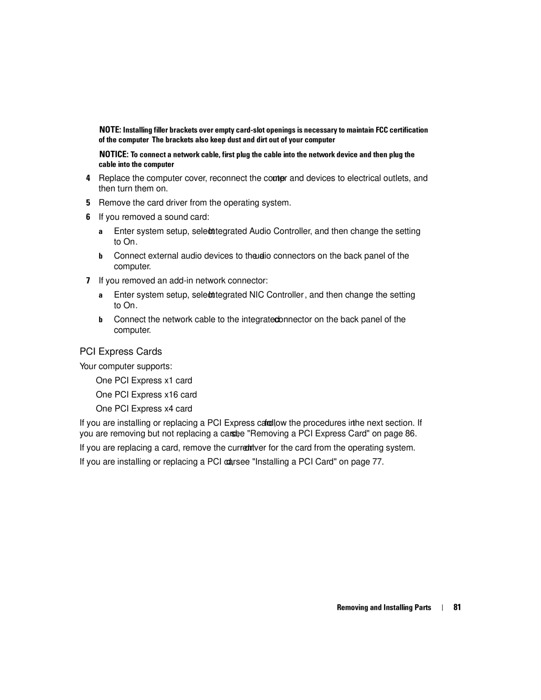 Dell XPS 400 owner manual PCI Express Cards 