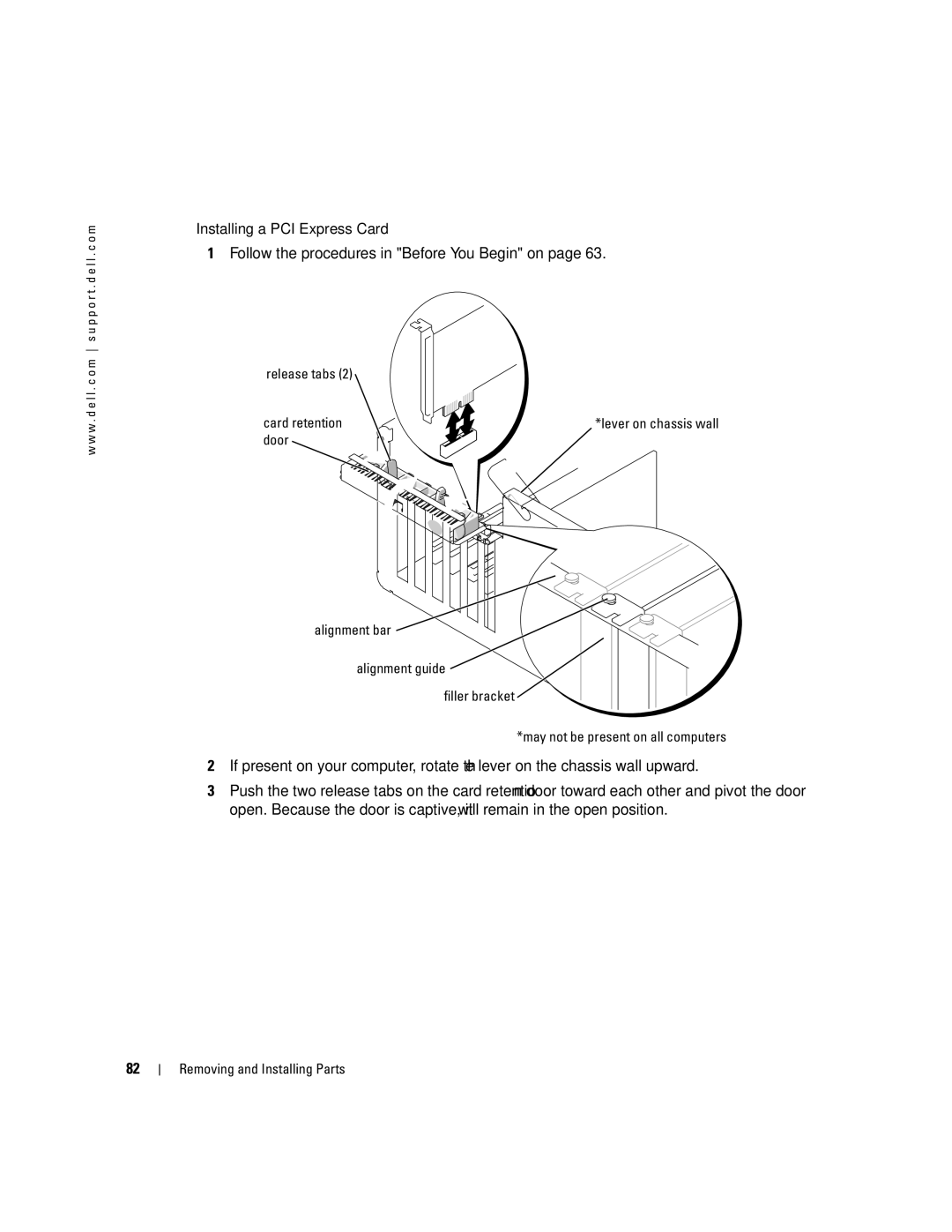 Dell XPS 400 owner manual Installing a PCI Express Card, Release tabs Card retention 