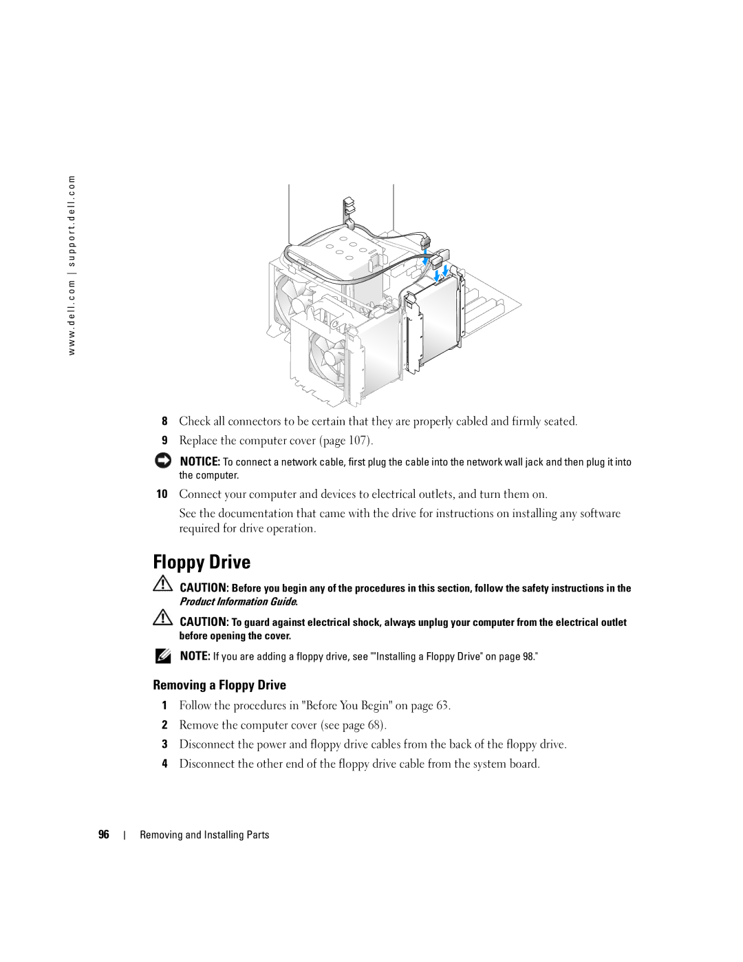 Dell XPS 400 owner manual Removing a Floppy Drive 