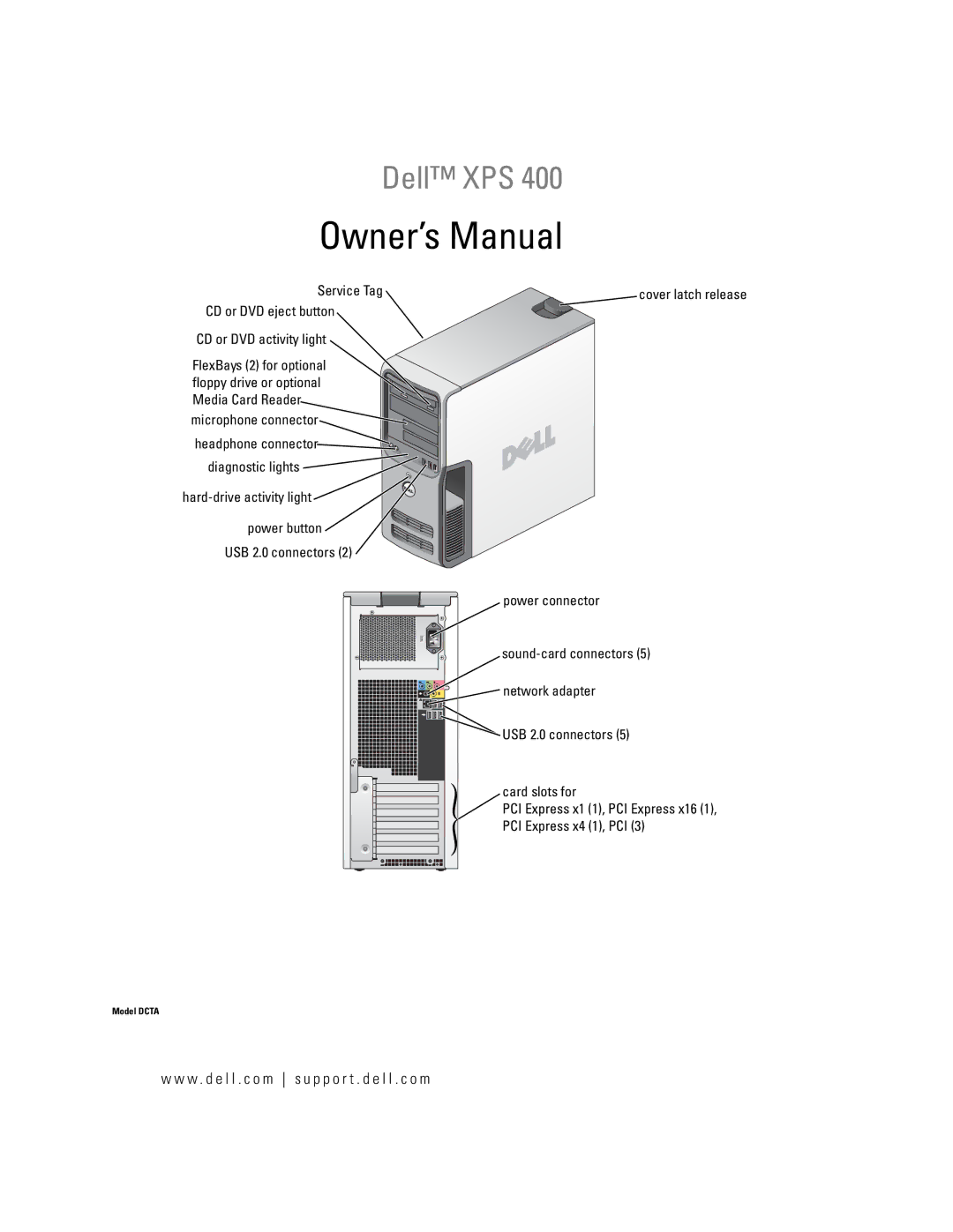 Dell XPS 400 owner manual W . d e l l . c o m s u p p o r t . d e l l . c o m, Microphone connector 