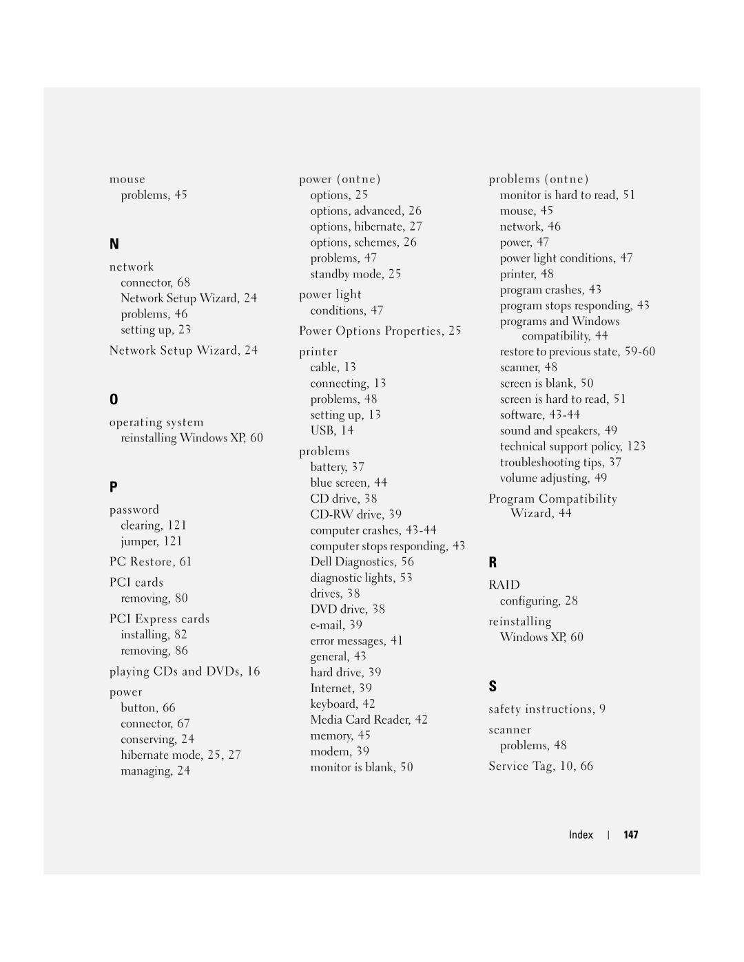 Dell XPS 400 owner manual Index 147 