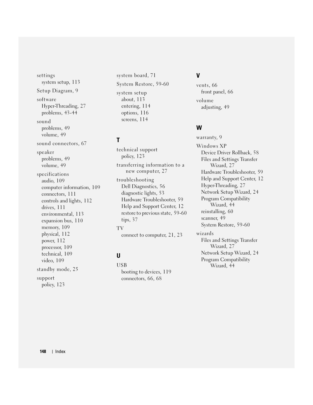 Dell XPS 400 owner manual Device Driver Rollback, 58 Files and Settings Transfer, Index 