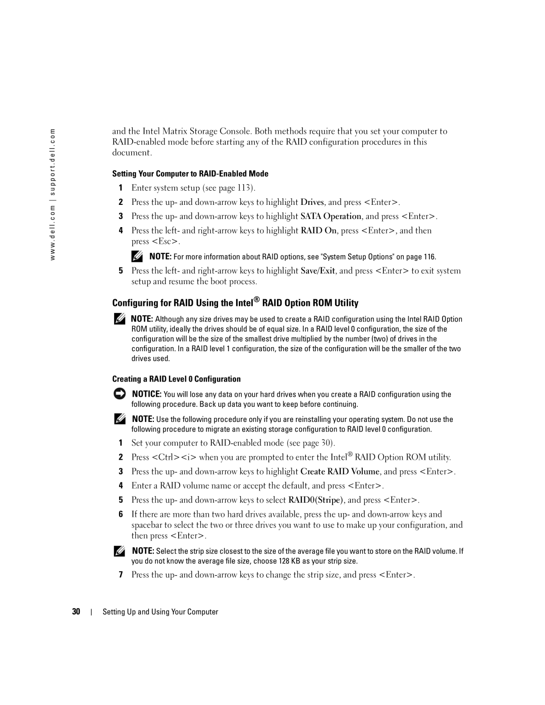 Dell XPS 400 owner manual Setting Your Computer to RAID-Enabled Mode, Creating a RAID Level 0 Configuration 