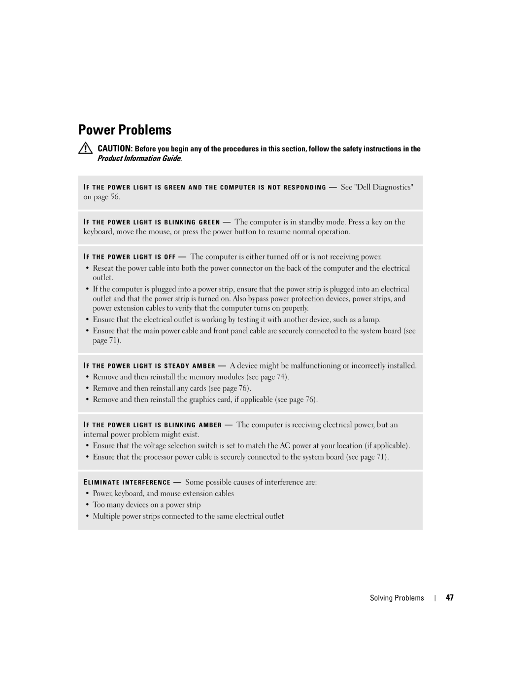 Dell XPS 400 owner manual Power Problems, Product Information Guide 