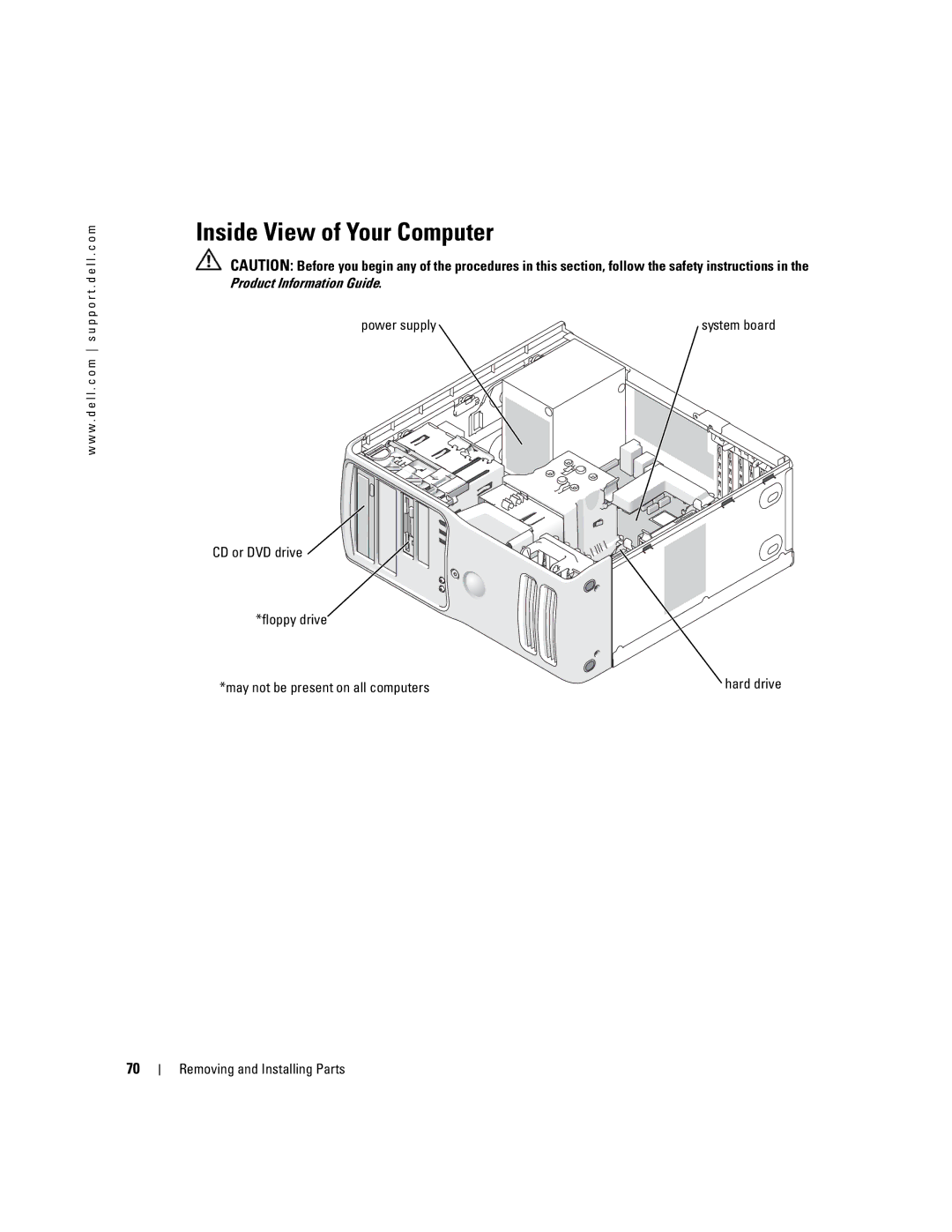 Dell XPS 400 owner manual Inside View of Your Computer, Power supply 