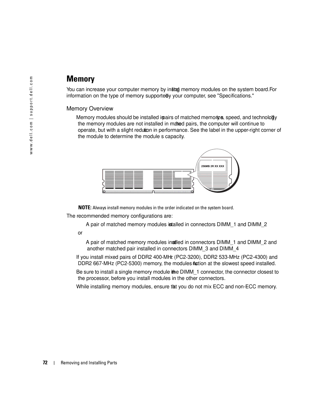 Dell XPS 400 owner manual Memory Overview 