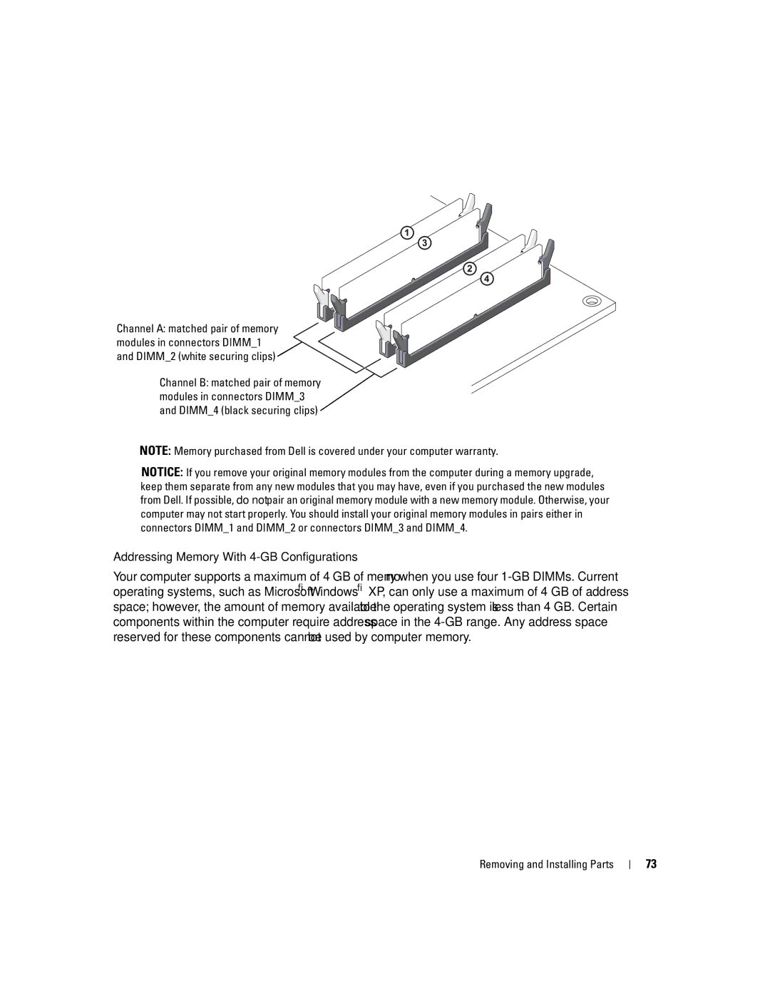 Dell XPS 400 owner manual Addressing Memory With 4-GB Configurations 