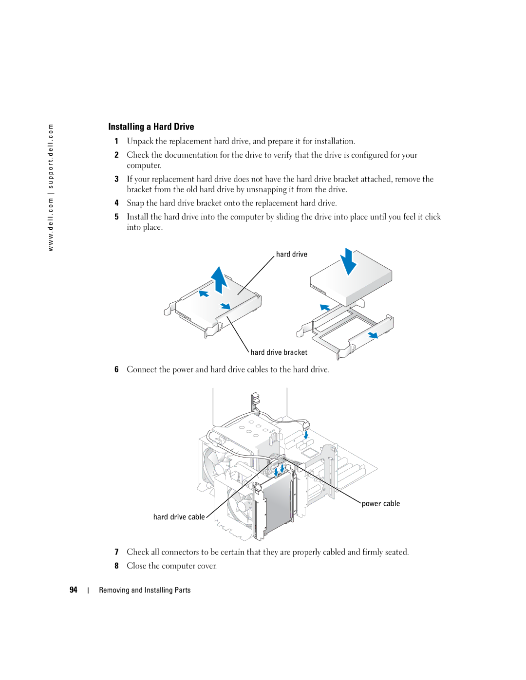 Dell XPS 400 owner manual Installing a Hard Drive, Hard drive Hard drive bracket 