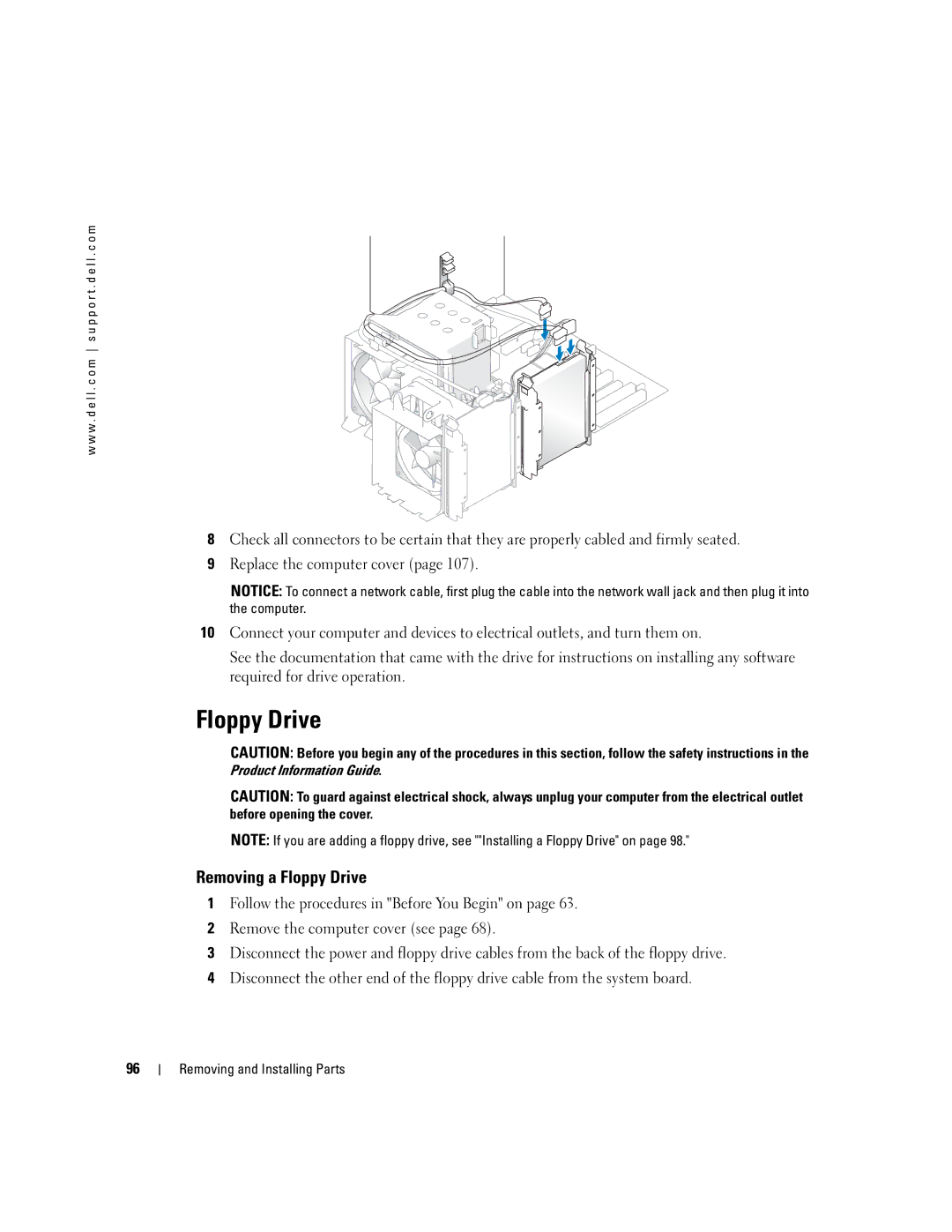 Dell XPS 400 owner manual Removing a Floppy Drive 