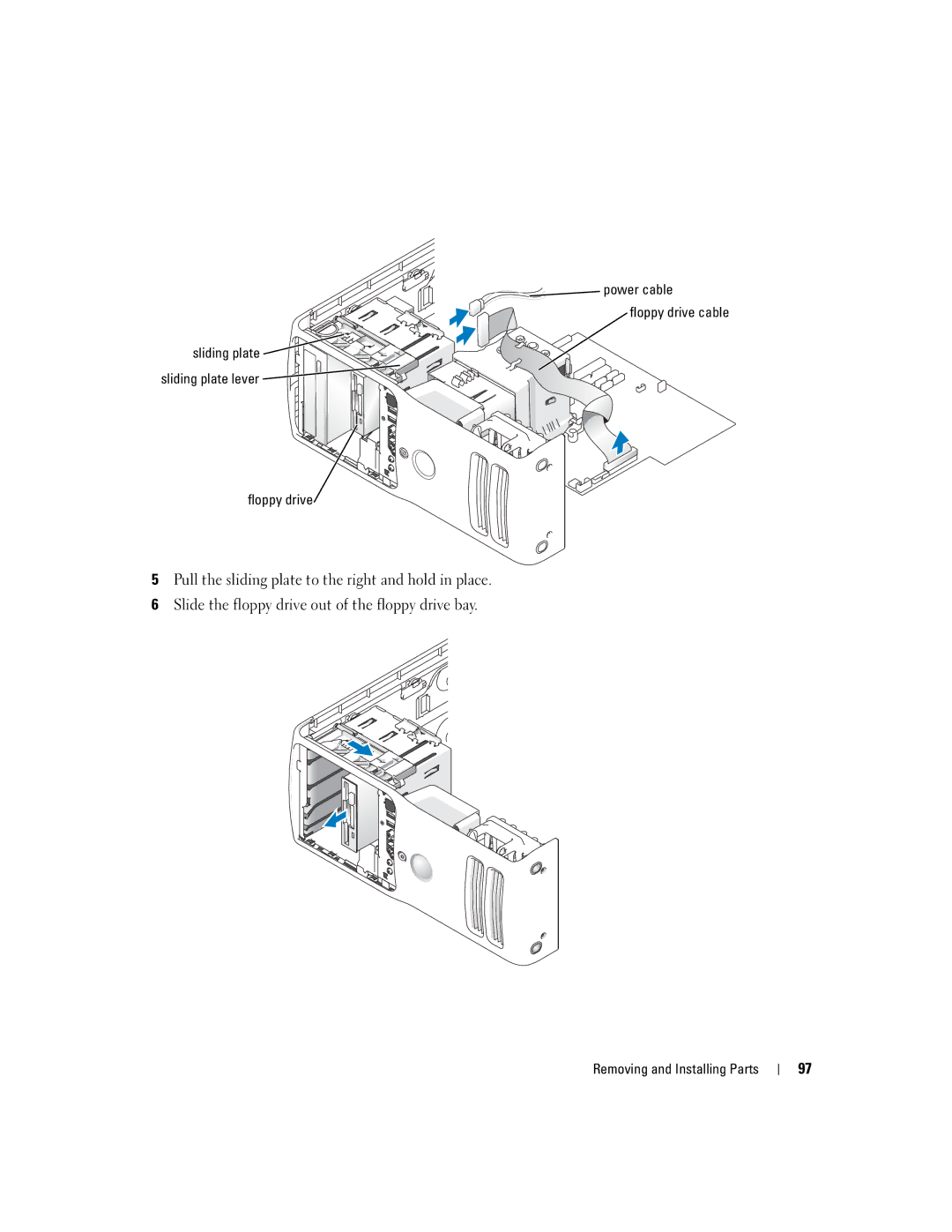 Dell XPS 400 owner manual Power cable Floppy drive cable 