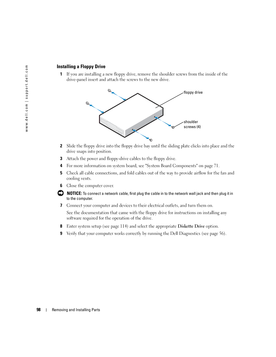 Dell XPS 400 owner manual Installing a Floppy Drive 