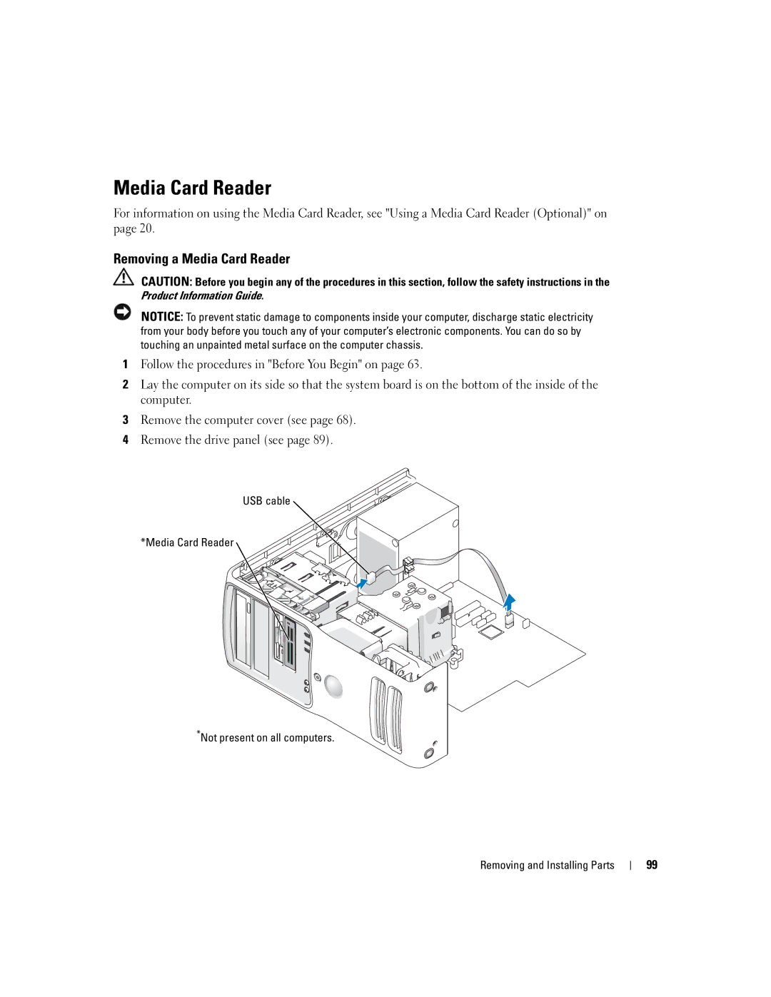 Dell XPS 400 owner manual Removing a Media Card Reader 