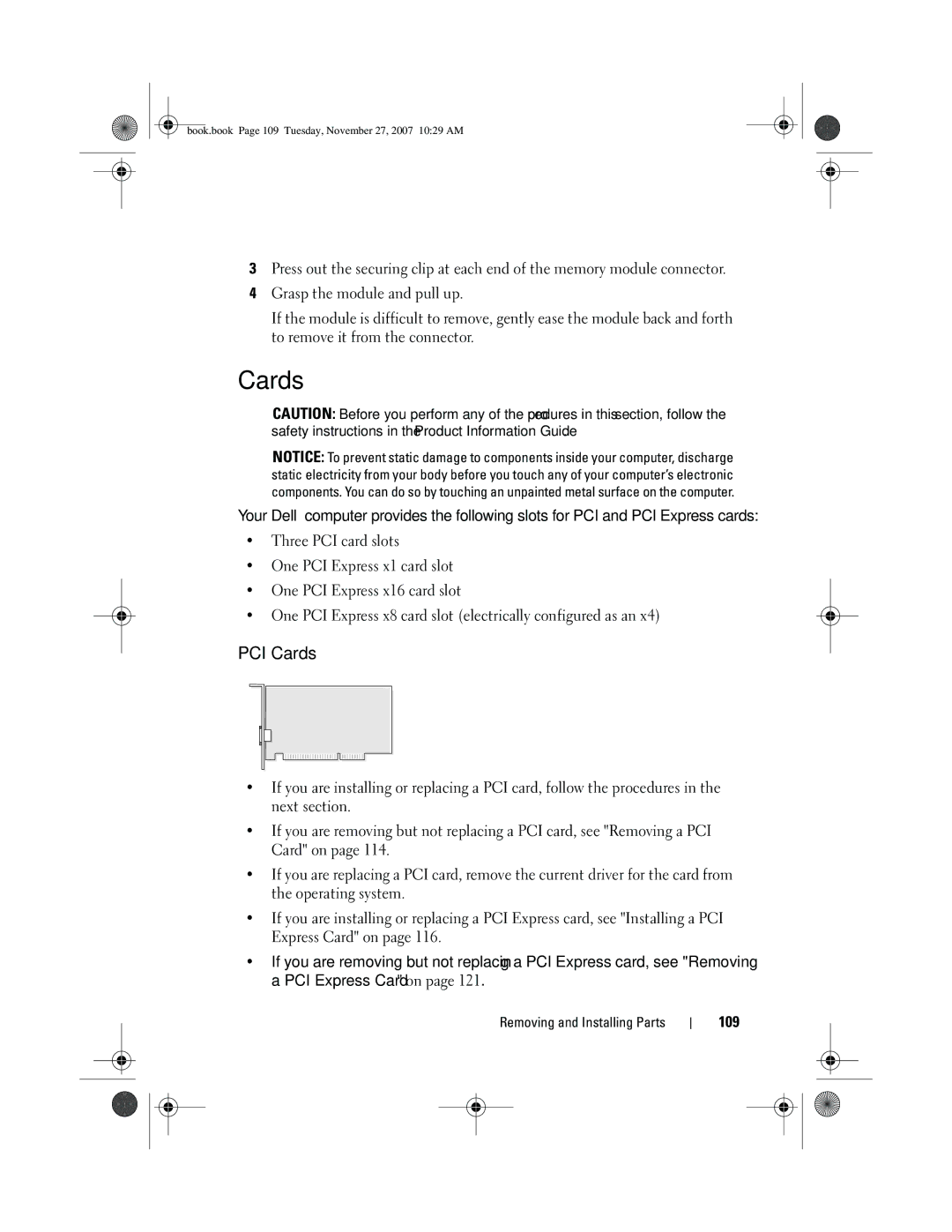Dell XPS 420 owner manual PCI Cards, 109 