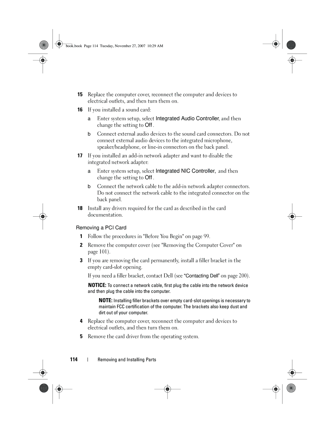 Dell XPS 420 owner manual Book.book Page 114 Tuesday, November 27, 2007 1029 AM 