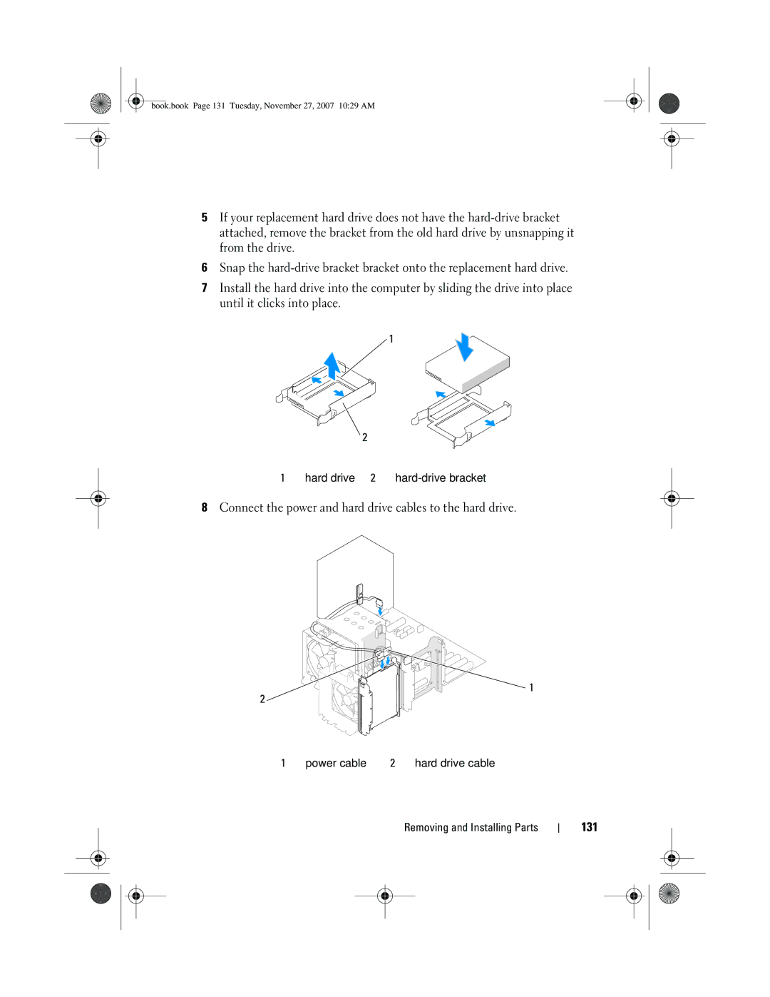 Dell XPS 420 owner manual Connect the power and hard drive cables to the hard drive, 131 