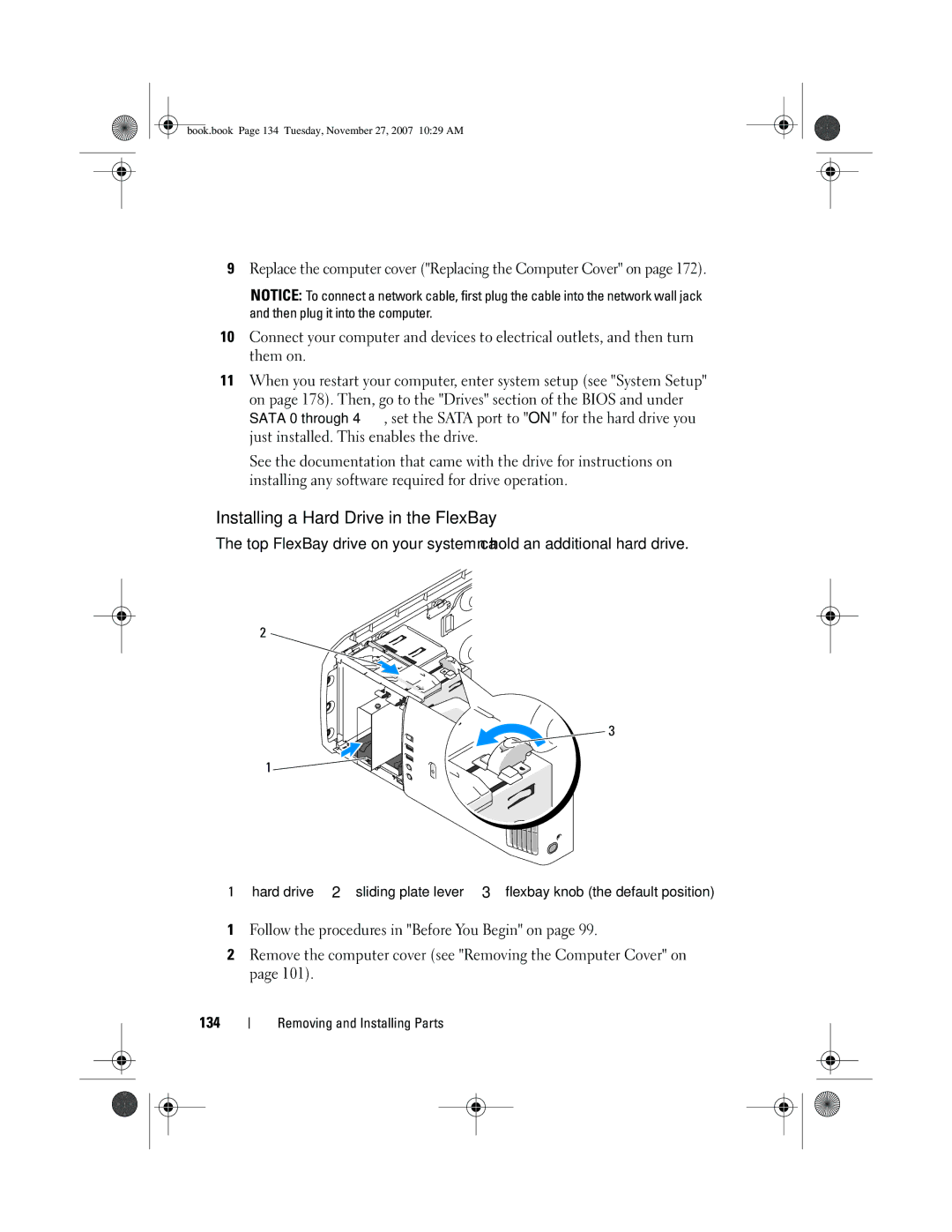 Dell XPS 420 owner manual Installing a Hard Drive in the FlexBay 