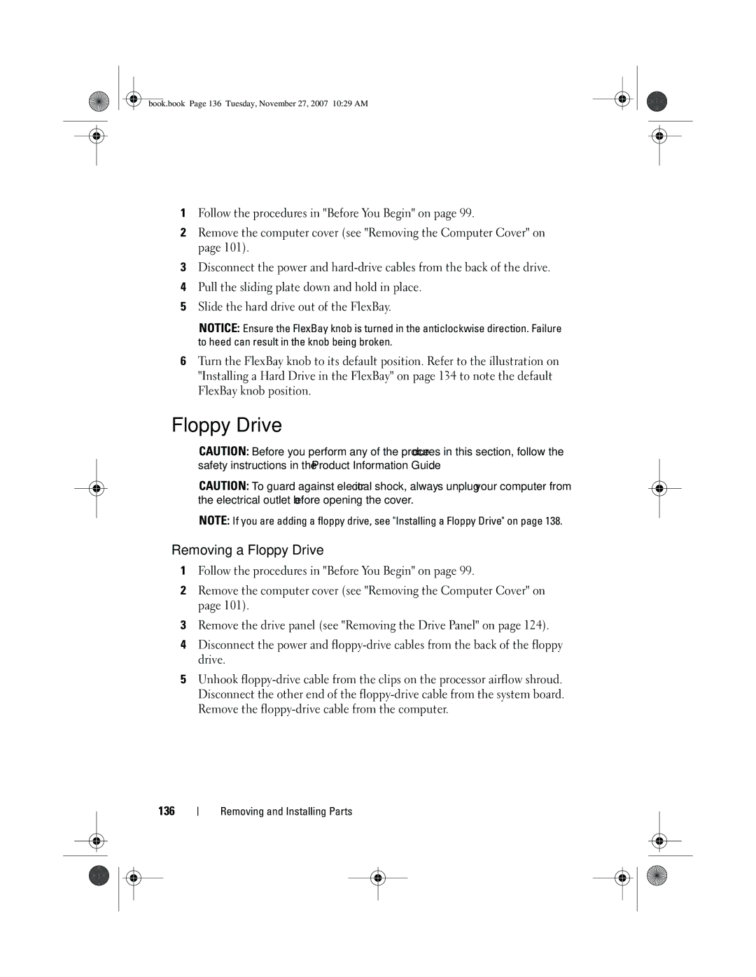 Dell XPS 420 owner manual Removing a Floppy Drive 