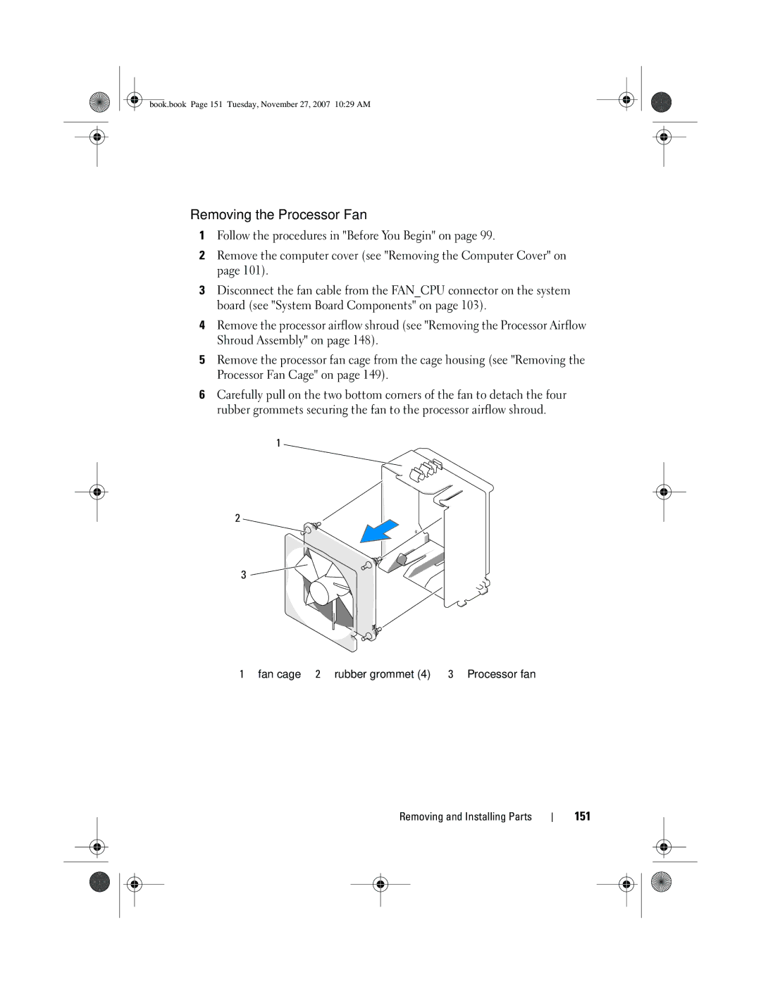 Dell XPS 420 owner manual Removing the Processor Fan, 151 