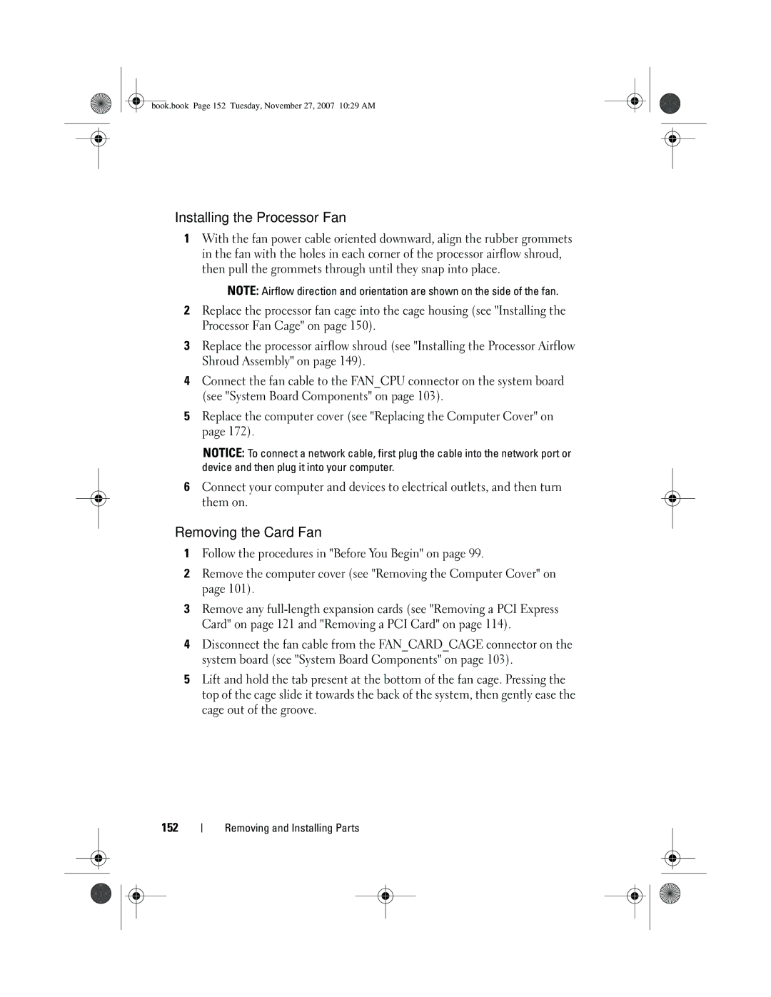 Dell XPS 420 owner manual Installing the Processor Fan, Removing the Card Fan 