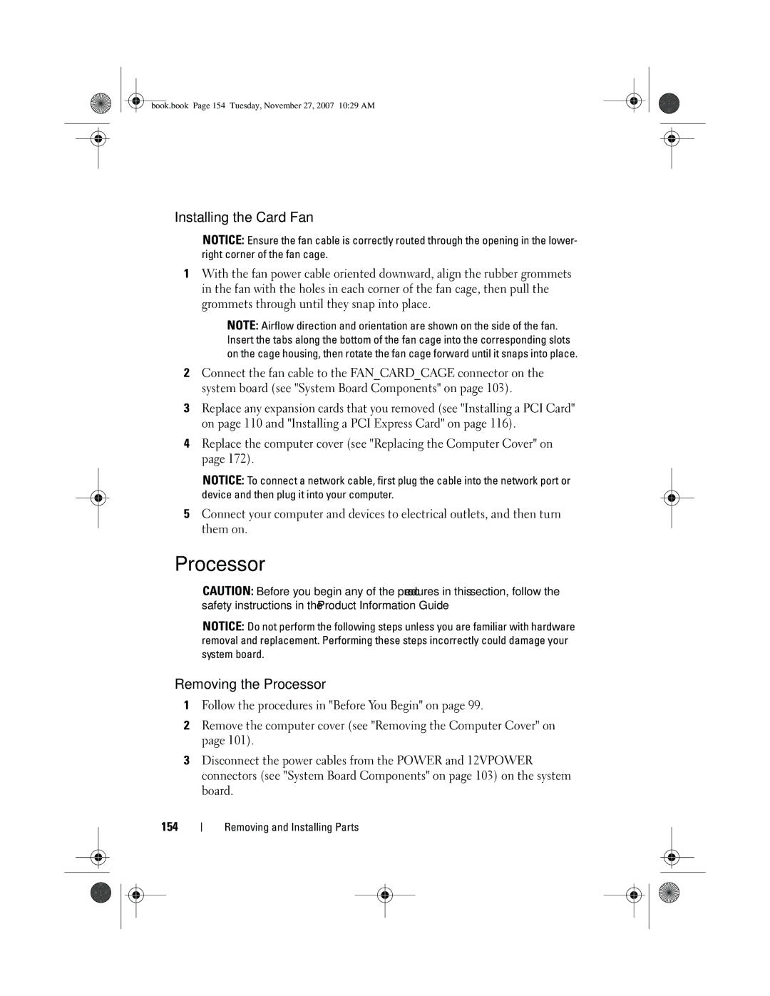 Dell XPS 420 owner manual Installing the Card Fan, Removing the Processor 