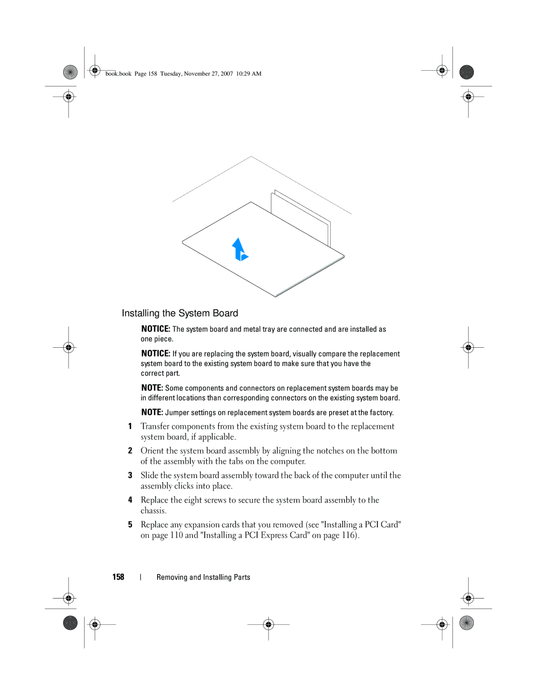 Dell XPS 420 owner manual Installing the System Board 