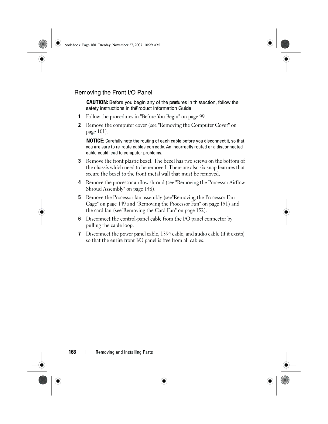 Dell XPS 420 owner manual Removing the Front I/O Panel 