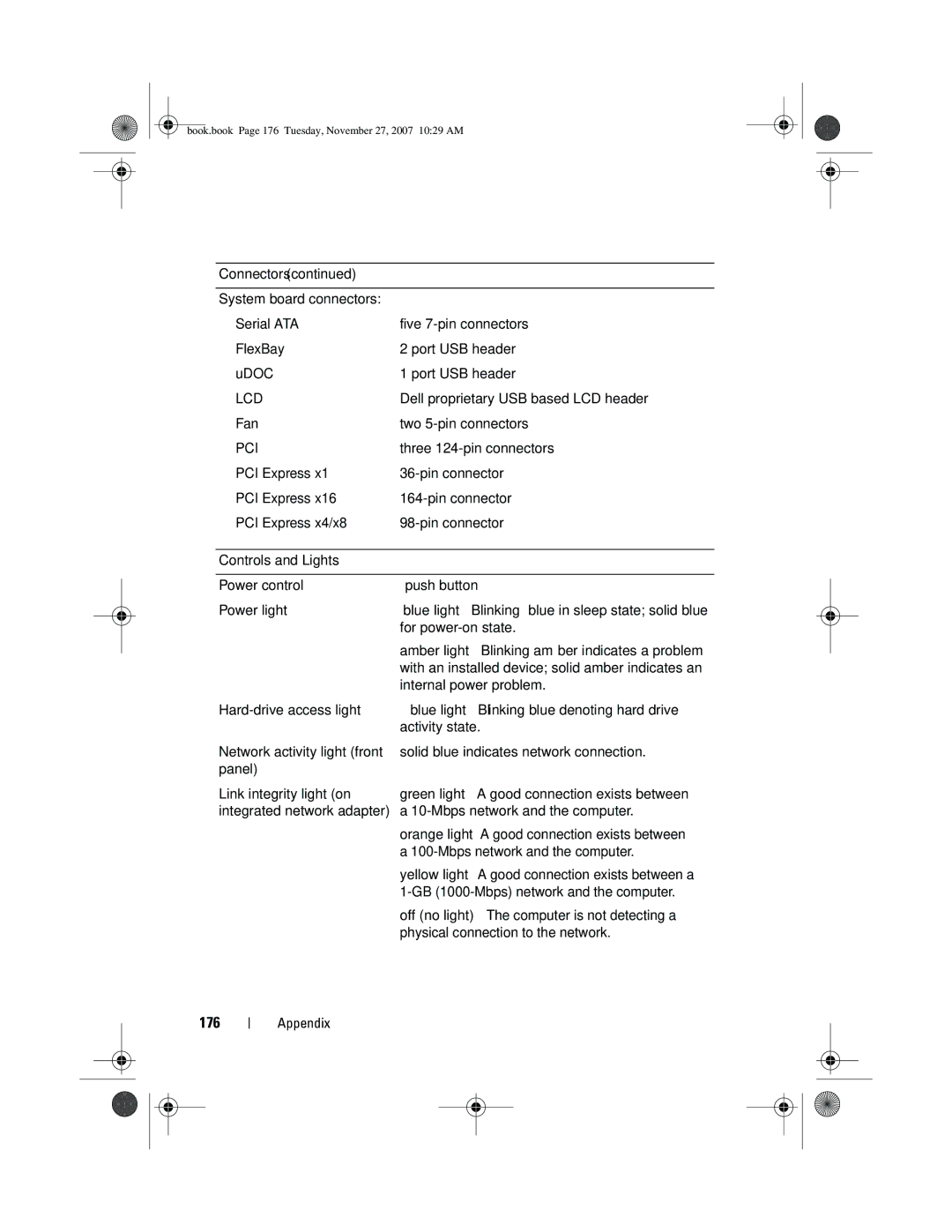 Dell XPS 420 owner manual 176 