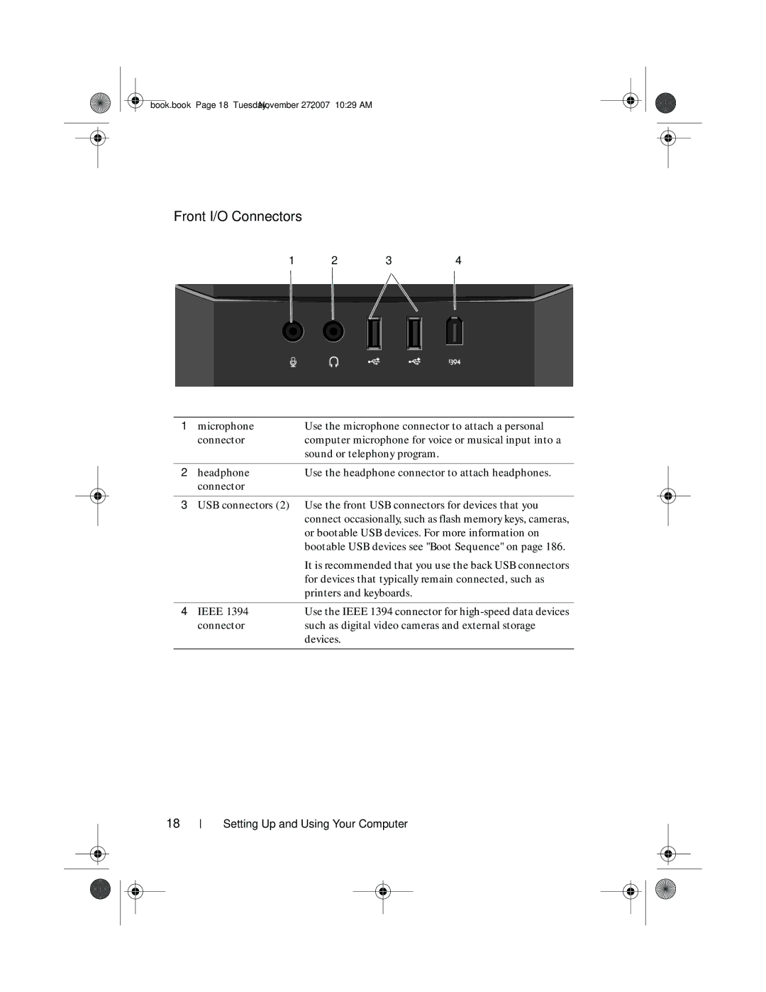 Dell XPS 420 owner manual Front I/O Connectors 