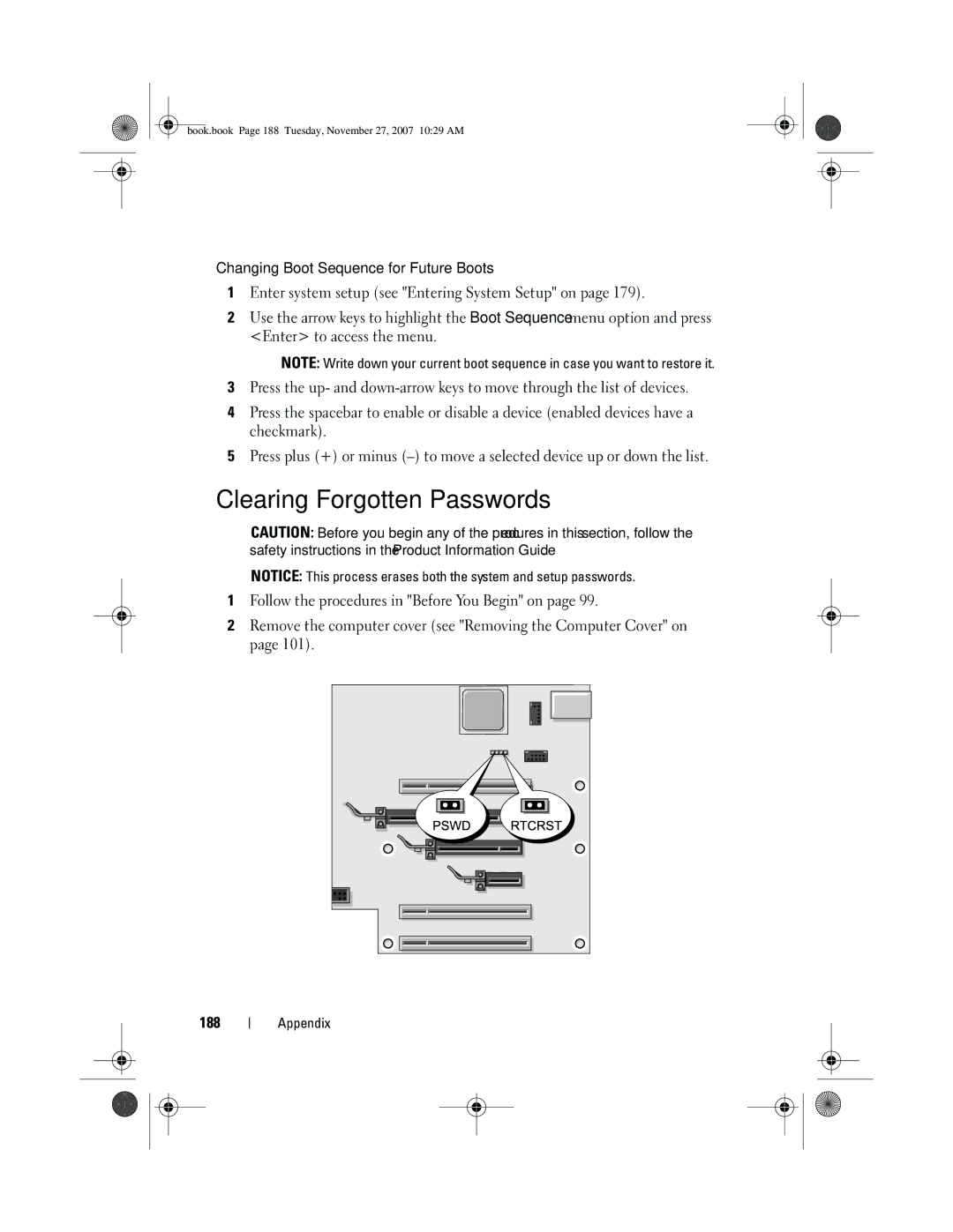 Dell XPS 420 owner manual Clearing Forgotten Passwords 