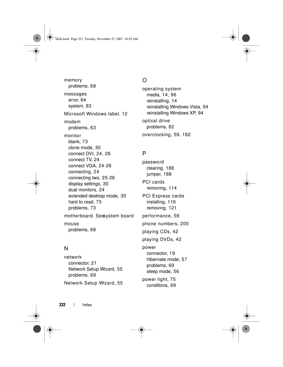 Dell XPS 420 owner manual Book.book Page 222 Tuesday, November 27, 2007 1029 AM 