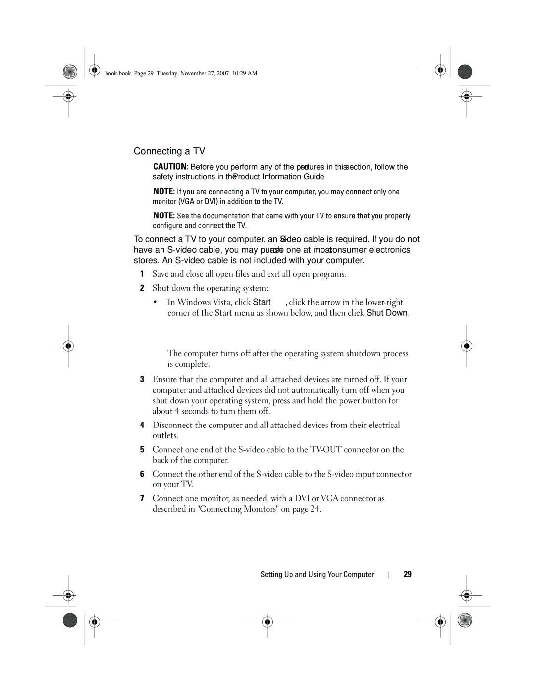 Dell XPS 420 owner manual Connecting a TV 